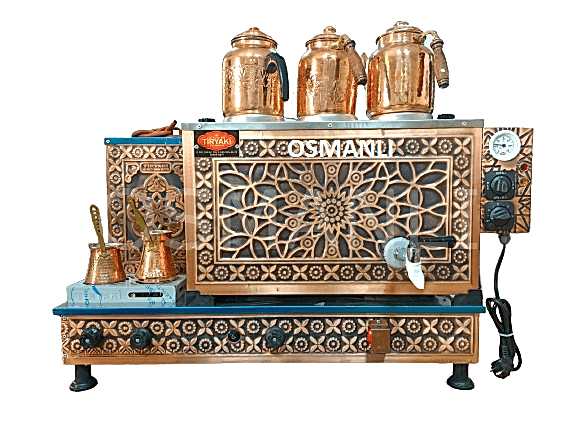 Tiryaki 3 Demlikli Bakır  Çay Kazanı GAZ+ELK Tam Otomatik