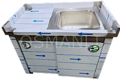 Osmanlı EVYELİ KAPALI PASLANMAZ TEZGAH - LAVABOLU MUTFAK ÇALIŞMA TEZGAHI SÜRGÜLÜ KAPAKLI