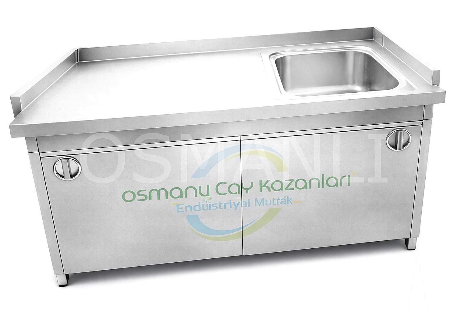 Osmanlı EVYELİ KAPALI PASLANMAZ TEZGAH - LAVABOLU MUTFAK ÇALIŞMA TEZGAHI SÜRGÜLÜ KAPAKLI