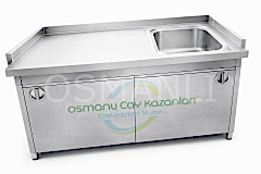 Osmanlı EVYELİ KAPALI PASLANMAZ TEZGAH - LAVABOLU MUTFAK ÇALIŞMA TEZGAHI SÜRGÜLÜ KAPAKLI