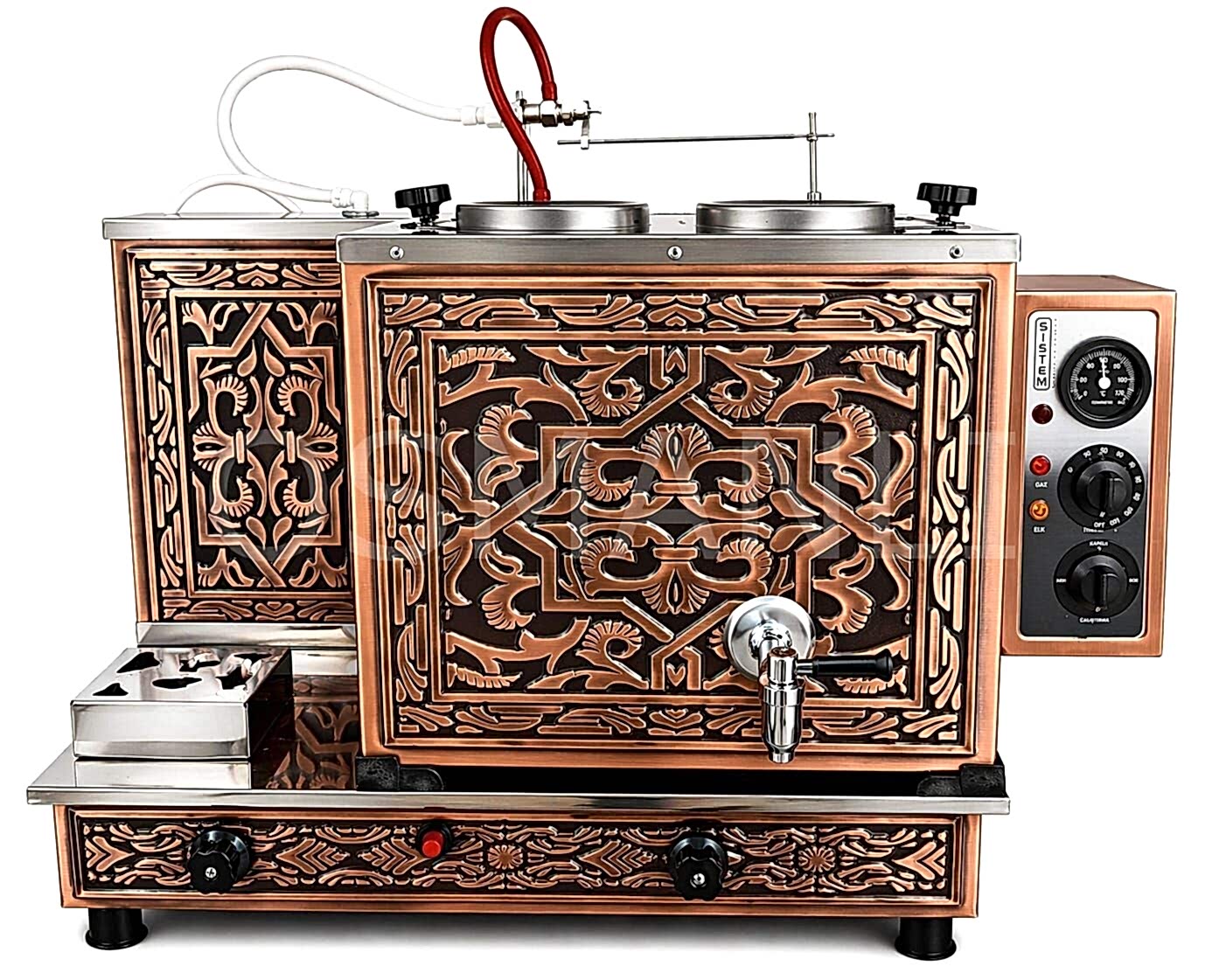 Sistem 2 Demlikli Bakır Çay Kazanı GAZ+ELK